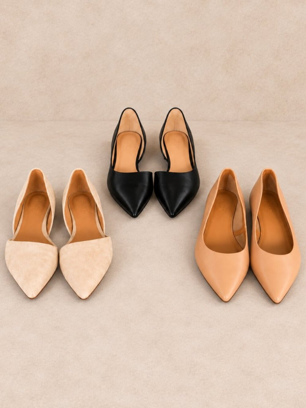 3 PAIR LOT J.Crew & Franco Sarto Pointed Toe Pumps Heels Nude Cream Black